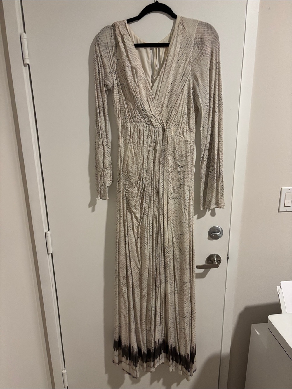 Cream Long Sleeve Maxi Dress with Subtle Print